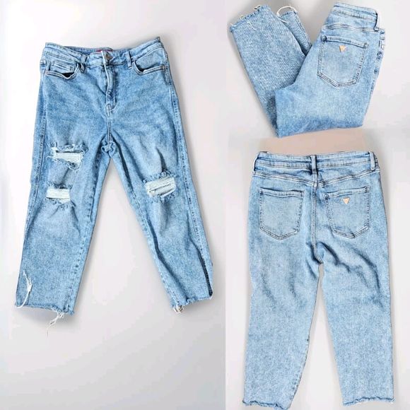 Guess jeans Sz 30‎ Gold Triangle Logo High Rise Cropped Jeans - Picture 2 of 15